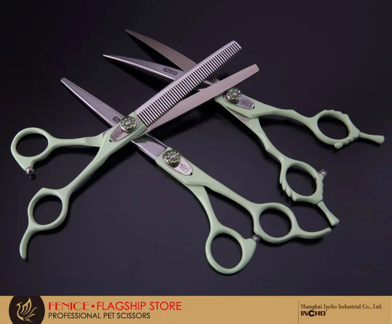 Professional 3-Piece Dog Grooming Scissors Set — Straight, Thinning & Curved