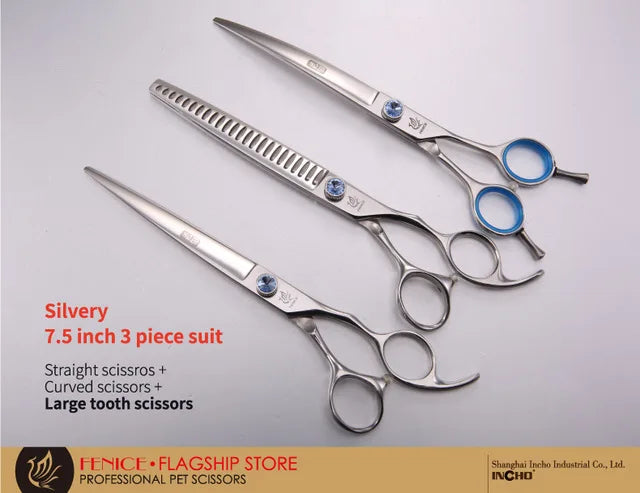 Professional 3-Piece Dog Grooming Scissors Set — Straight, Thinning & Curved