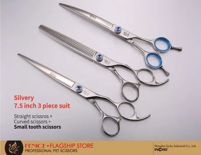 Professional 3-Piece Dog Grooming Scissors Set — Straight, Thinning & Curved
