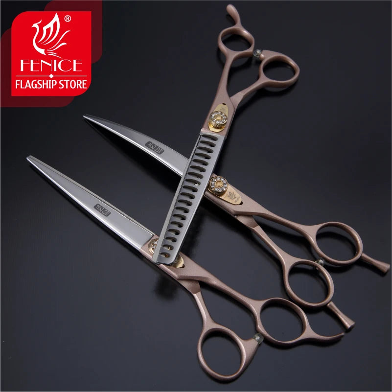 Professional 3-Piece Dog Grooming Scissors Set — Straight, Thinning & Curved