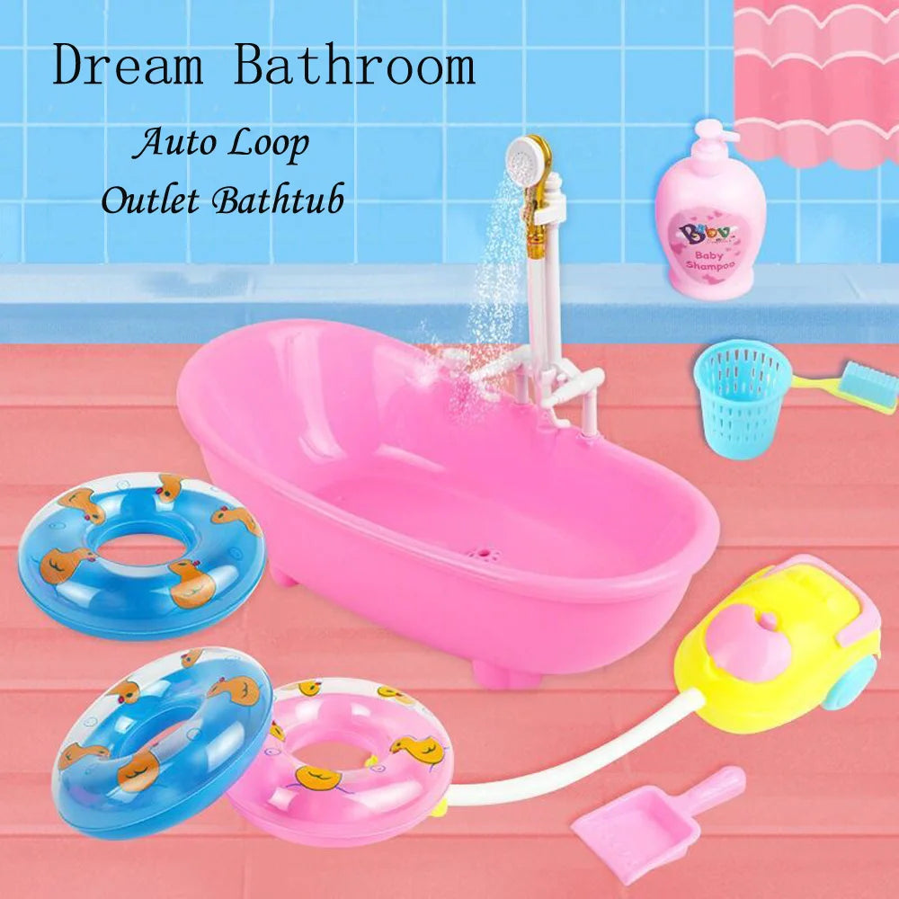 Miniature Bathroom Playset with Bathtub for Fashion Dolls