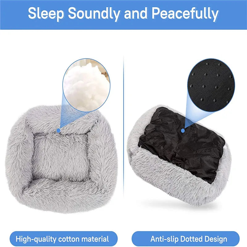 Lit carré en peluche de luxe pour chien