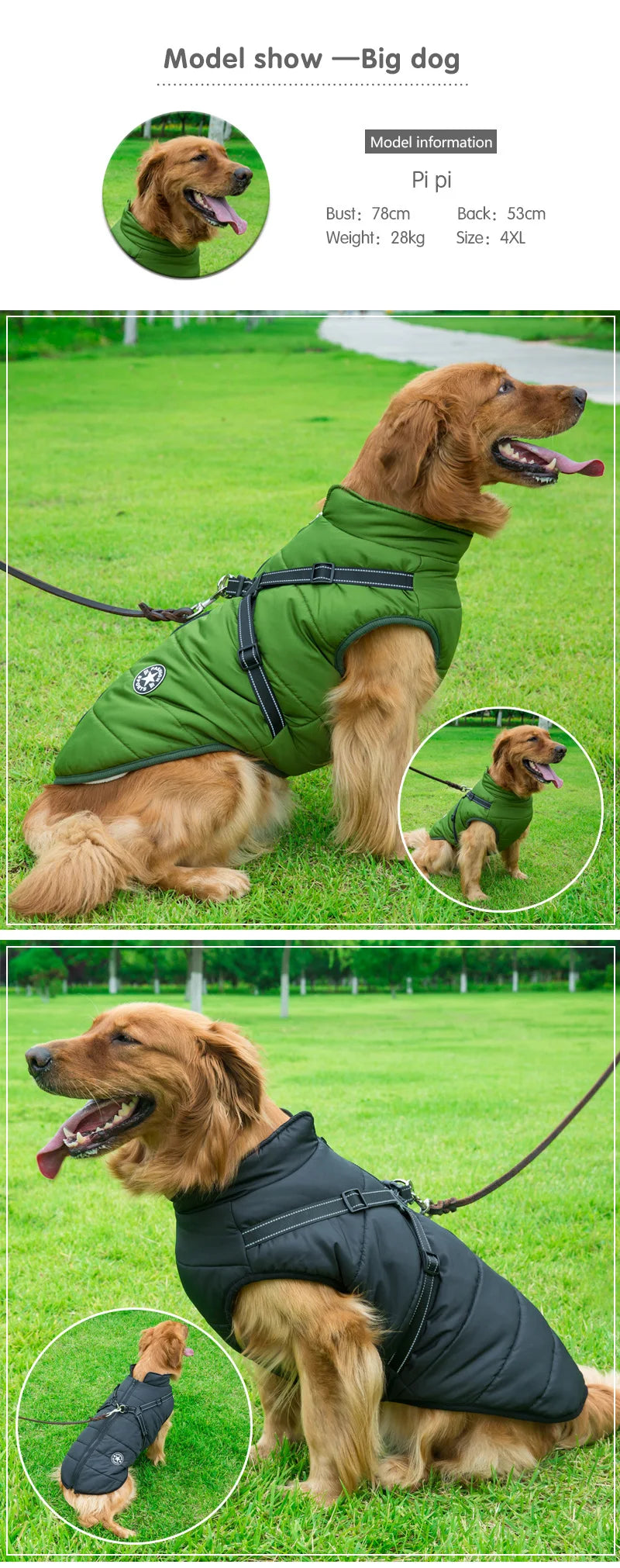 Winter Waterproof Dog Harness Jacket for Large Breeds