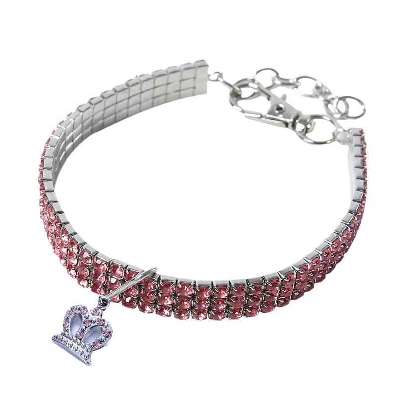 Elegant rhinestone pendant cat collar featuring a sparkling charm and a crown design.