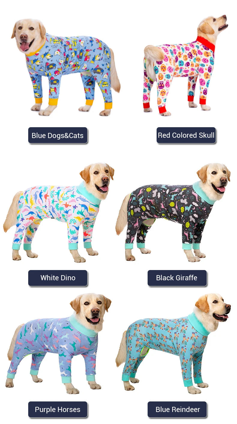 Soft Cotton Dog Pajamas Jumpsuit for Medium & Large Dogs