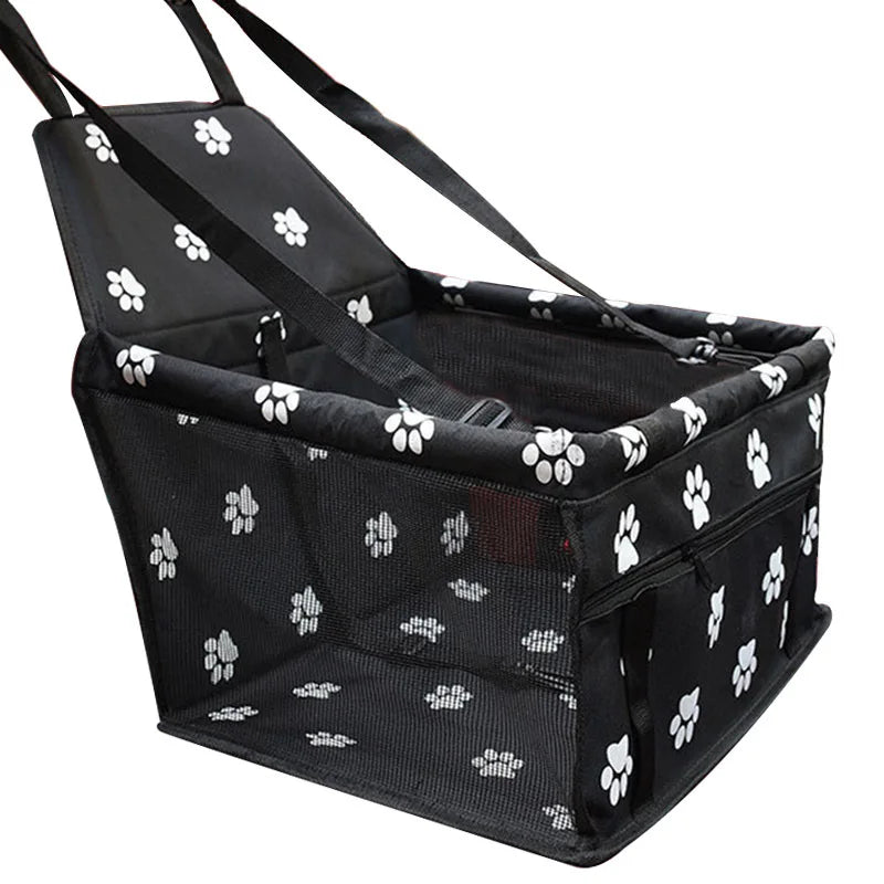 Siège de transport pliable en maille noire pour chiens avec sangles noires