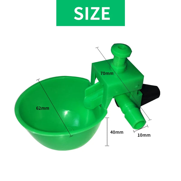 Cuenco automático verde para pollo con cuenco, tubo de alimentación y tapa de rosca.