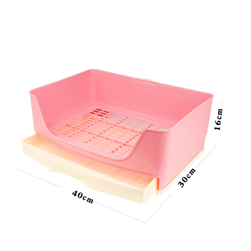 Pink anti-overturn drawer litter box with a removable tray and wooden base.
