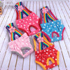A collection of colorful washable physiological dog underwear featuring stripes, polka dots, and pink, blue, and red patterns