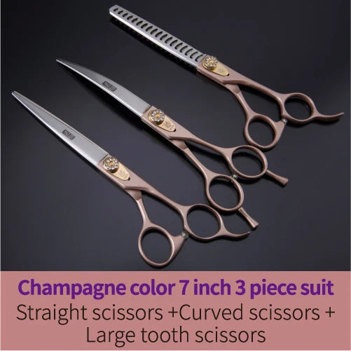 Professional 3-Piece Dog Grooming Scissors Set — Straight, Thinning & Curved