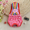 Pink and rainbow striped washable physiological dog underwear with a flower detail