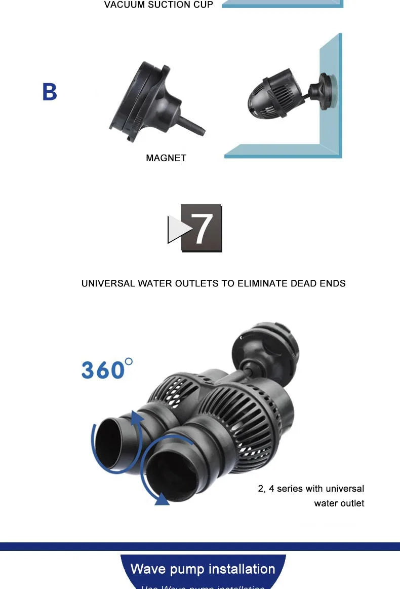 Aquarium Wave Maker with Suction Cup Mount for Water Circulation and Aeration