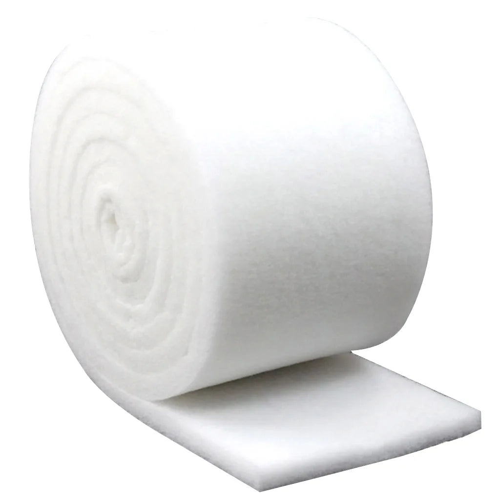 A roll of white dual-density aquarium filter sponge.