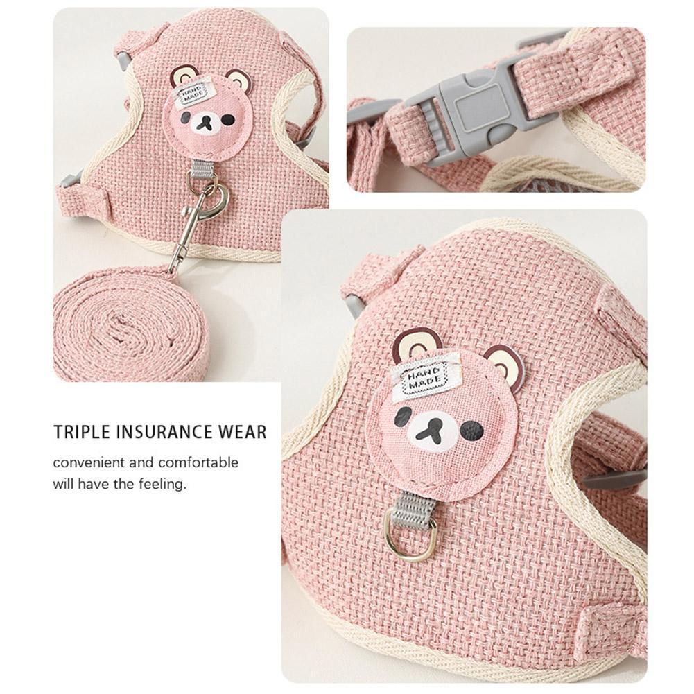 Pink triple insurance pet leash harness for dogs and cats shown in detail