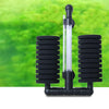 A black aquarium biochemical sponge filter with a clear tube and black foam pads is shown against a green background.