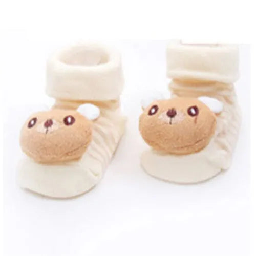 Pair of cute animal cartoon baby socks for toddlers in beige color