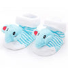 A pair of cute animal cartoon baby socks for toddlers featuring a light blue elephant design.