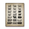 Vintage Farm Animals Poster Print - Chicken, Pig, Sheep and Horse