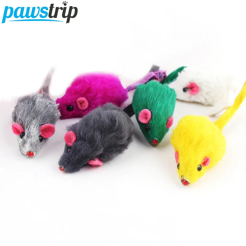 Pawstrip Rabbit Fur False Mouse Cat Toy with Feather Rainbow Ball
