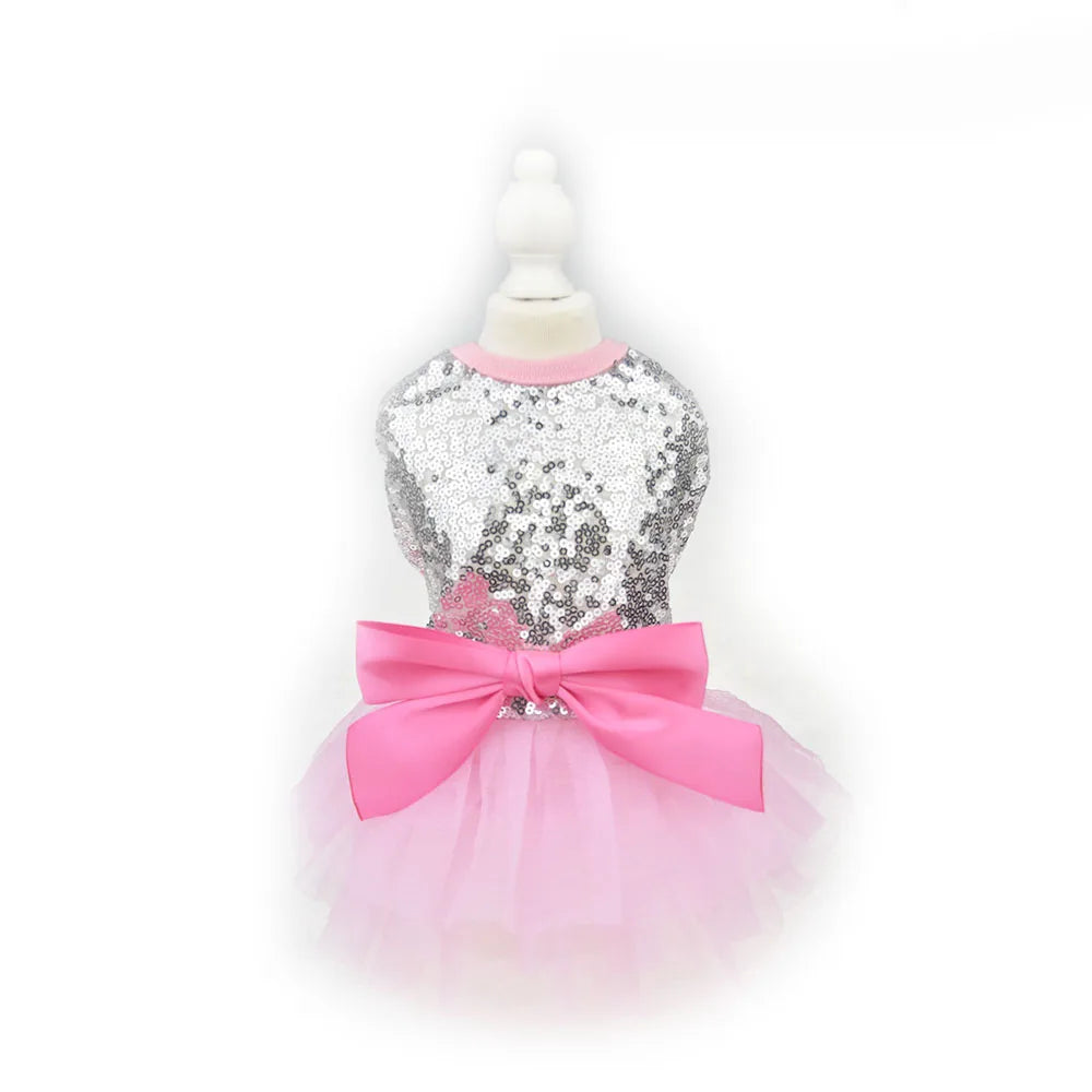 Sparkling Sequin Tutu Dress for Small Dogs with Bowknot