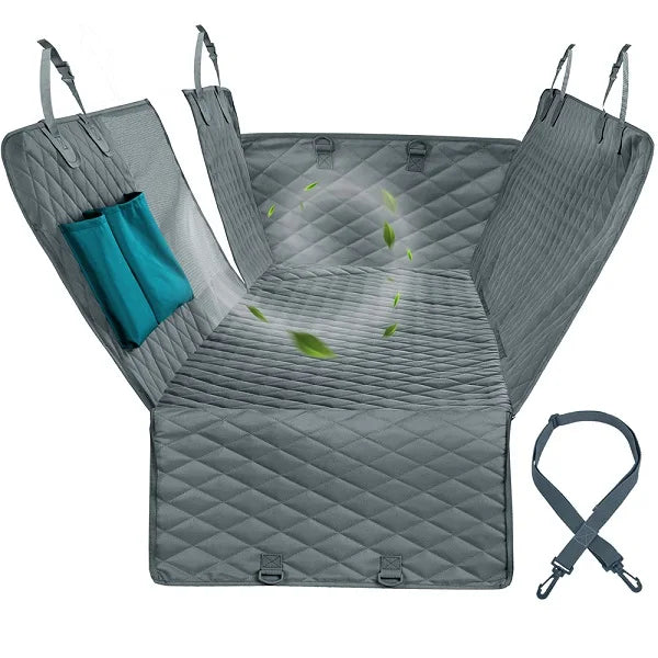 Gray waterproof dog car seat cover with a hammock and mesh window for pets