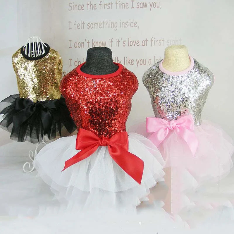 Sparkling Sequin Tutu Dress for Small Dogs with Bowknot