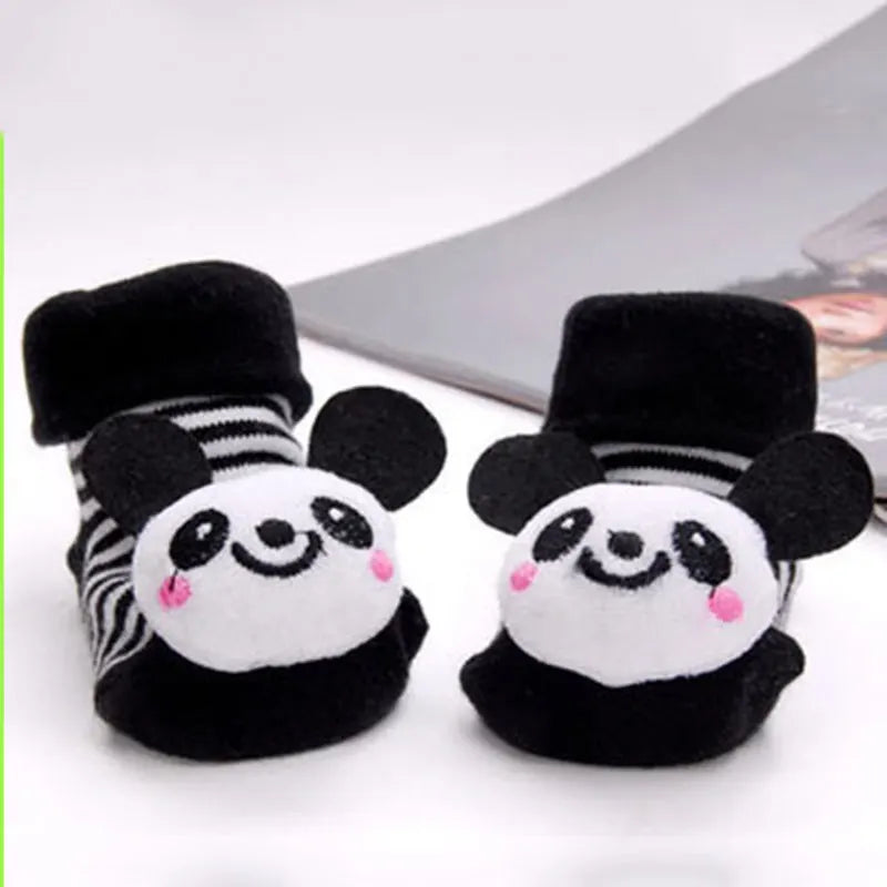 Pair of black and white cartoon panda baby socks for toddlers