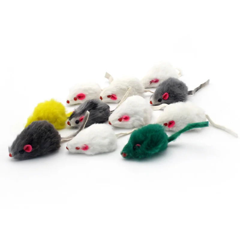 Pawstrip Rabbit Fur False Mouse Cat Toy with Feather Rainbow Ball