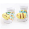 Pair of cute animal cartoon baby socks for toddlers featuring striped patterns and fruit designs