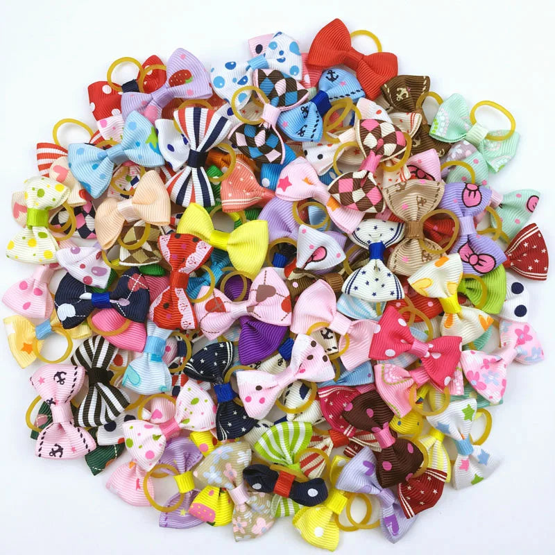 Pet Hair Bows with Elastic Bands (100-Pack)