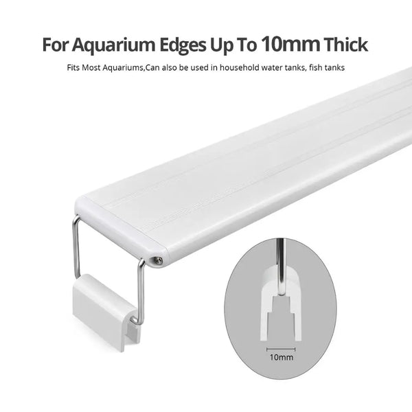 White clip-on light bar designed for aquarium edges up to 10mm thick.