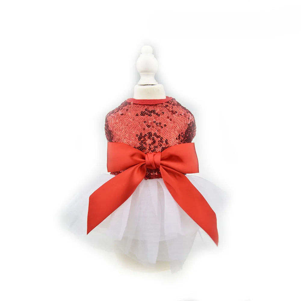 Sparkling Sequin Tutu Dress for Small Dogs with Bowknot