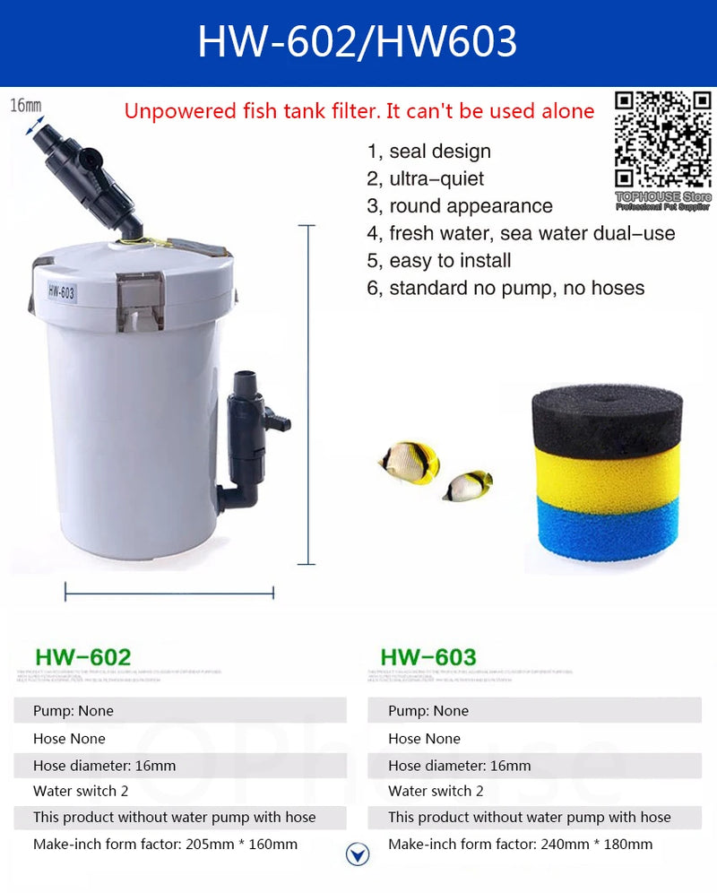 Filtre Externe Compact avec Fût Transparent pour Aquarium