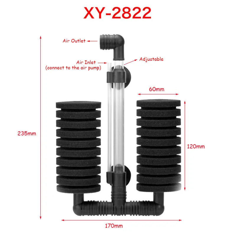 A vertical aquarium biochemical sponge filter with adjustable air inlet and outlet