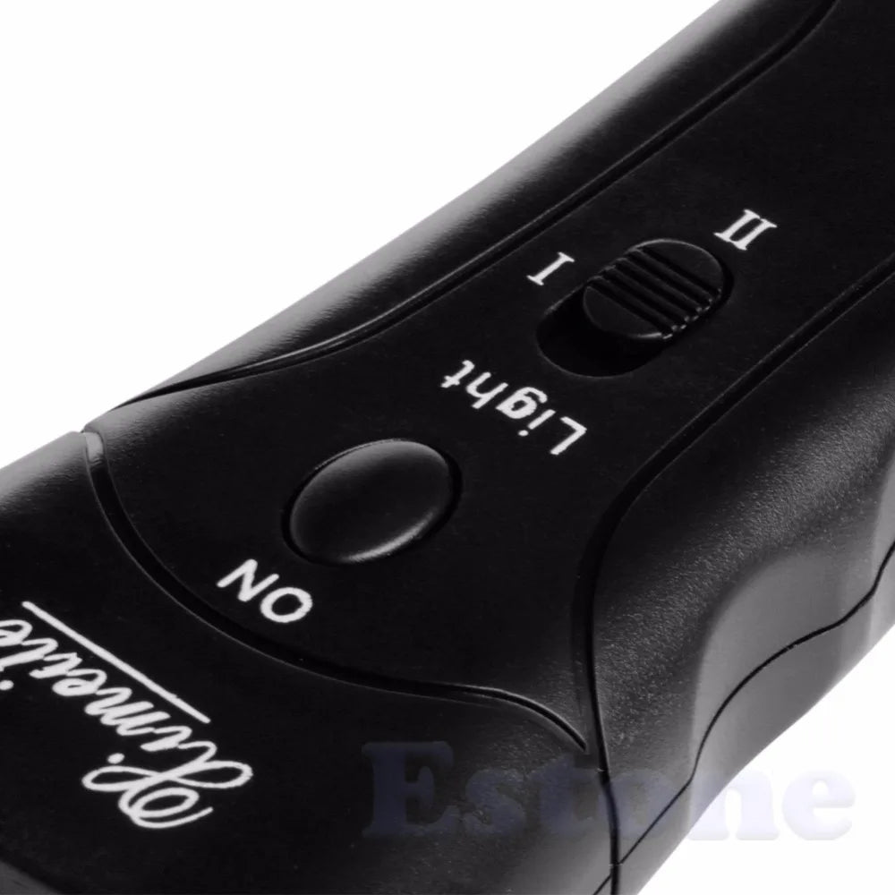 Disuasorio y linterna ultrasónica para perros de color negro con interruptor de encendido/apagado visible.