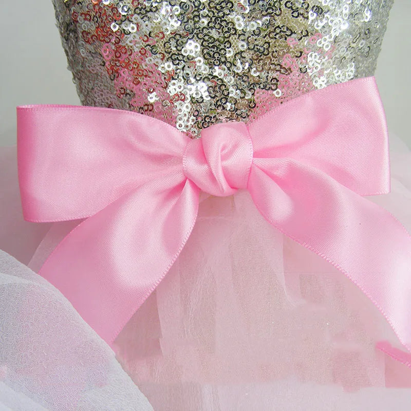 Sparkling Sequin Tutu Dress for Small Dogs with Bowknot