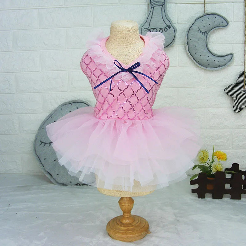 Sparkling Sequin Tutu Dress for Small Dogs with Bowknot