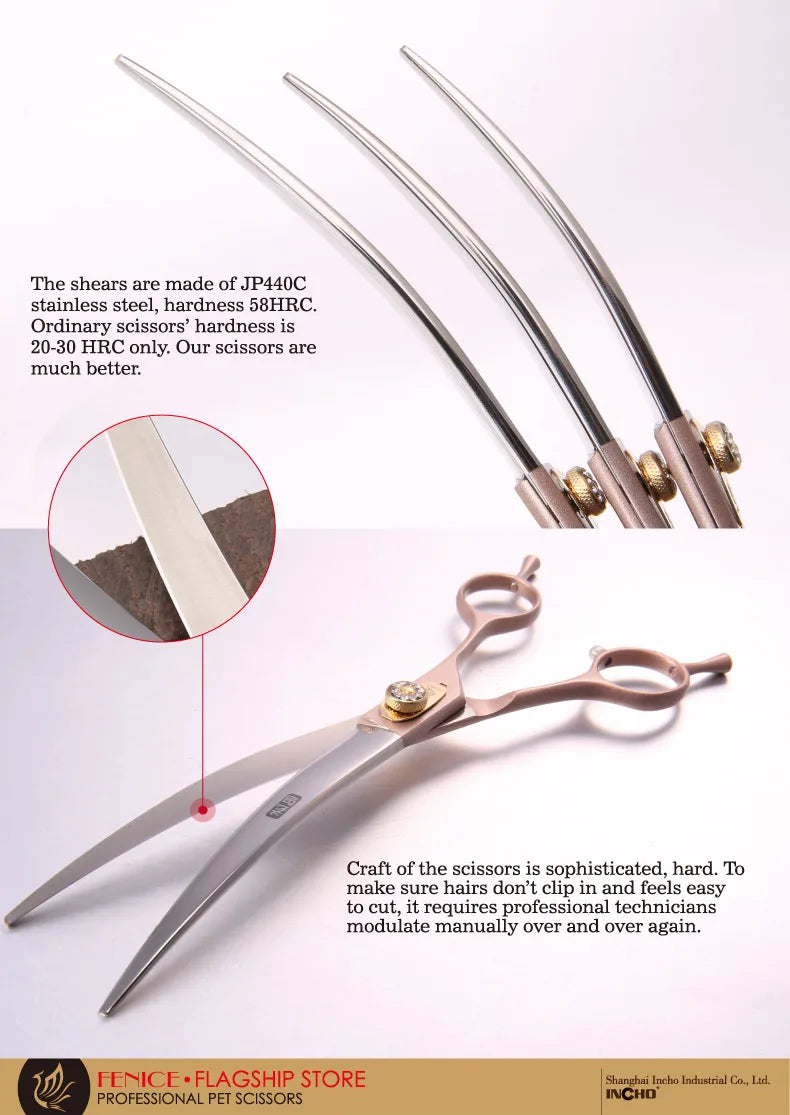 Professional 3-Piece Dog Grooming Scissors Set — Straight, Thinning & Curved