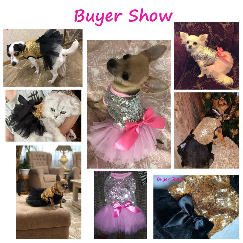Sparkling Sequin Tutu Dress for Small Dogs with Bowknot