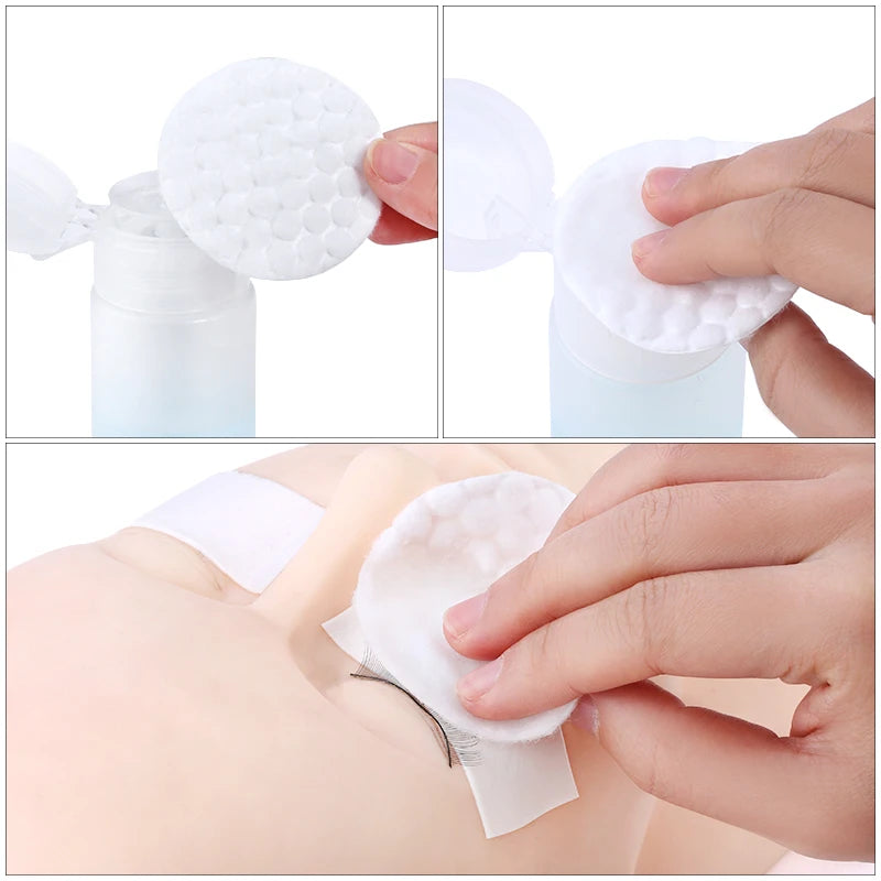 A hand is using a white foam pad from a pump bottle to apply product onto a person's nail.