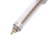 A clear plastic feeding syringe with a soft hose and gold accents for parrot feeding.