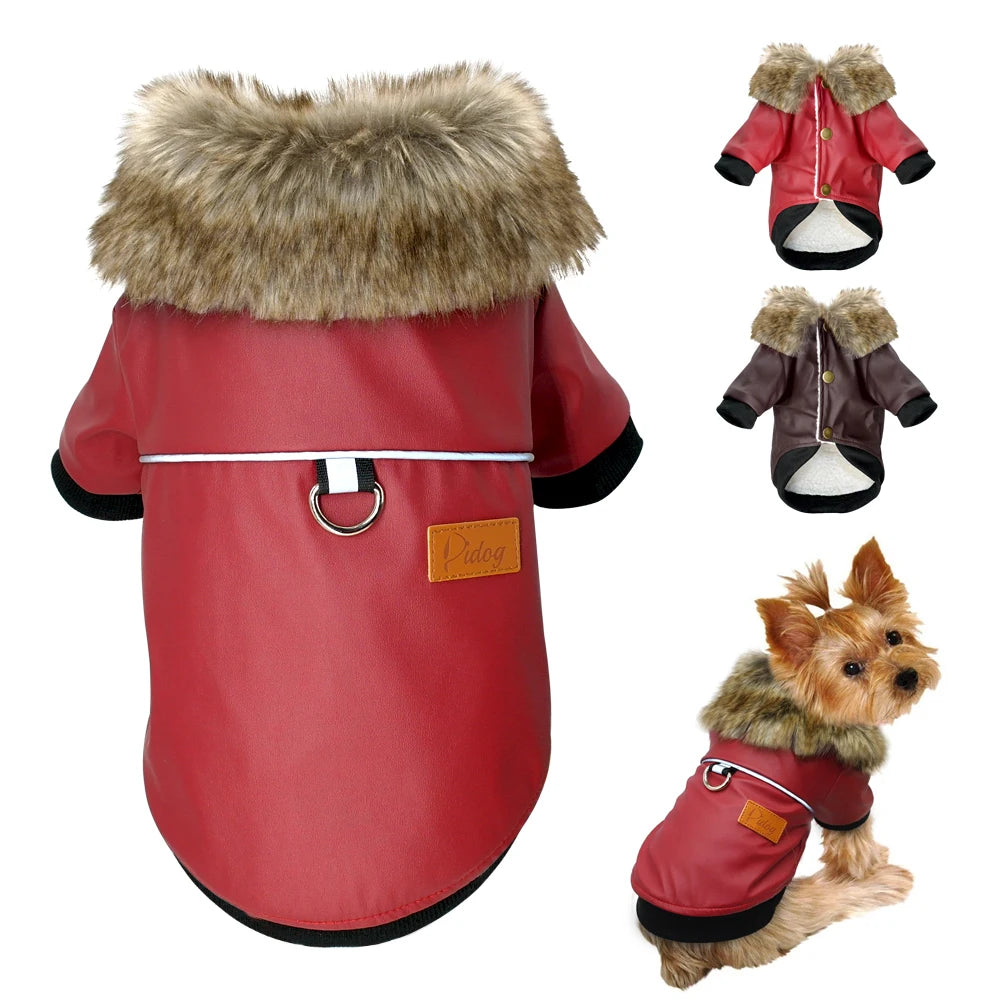 Classic PU Leather Dog Jacket for Small and Medium Breeds