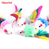 Pawstrip Rabbit Fur False Mouse Cat Toy with Feather Rainbow Ball