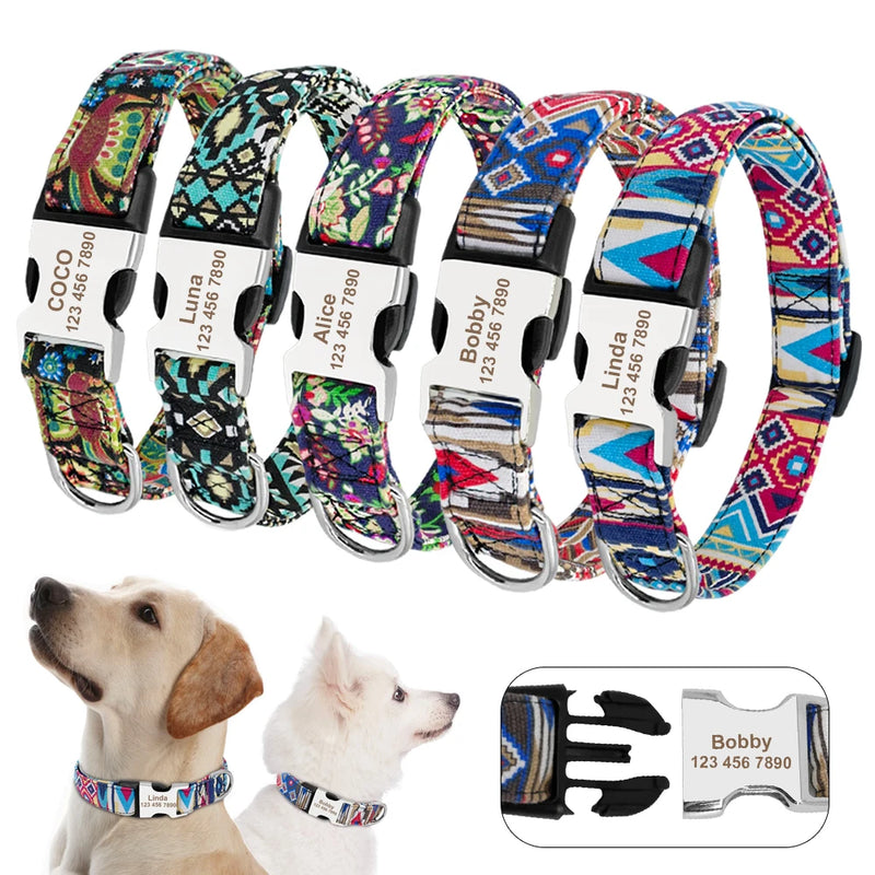 Personalisierte Nylon-Hundehalsband mit graviertem ID-Plättchen