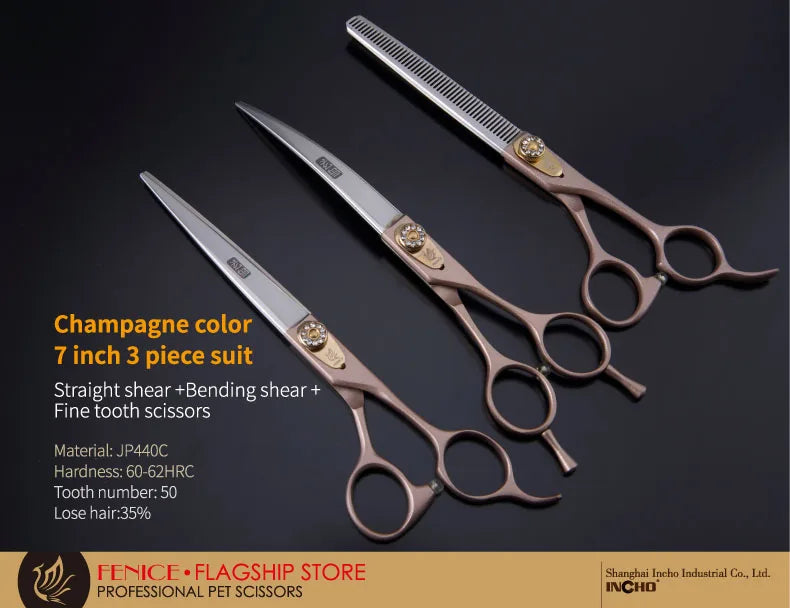 Professional 3-Piece Dog Grooming Scissors Set — Straight, Thinning & Curved