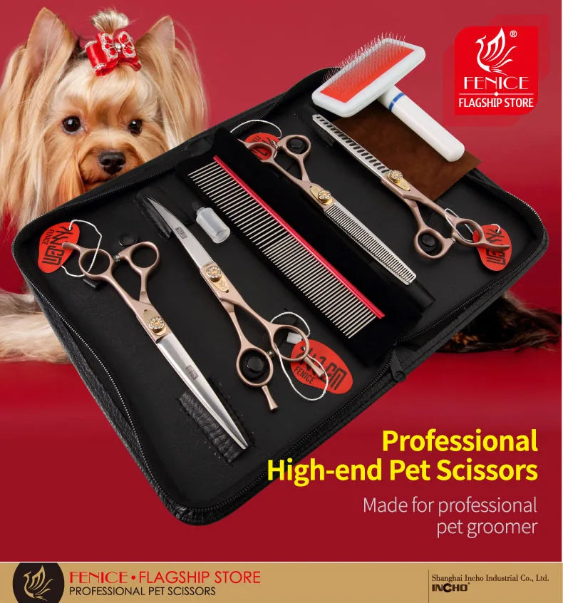 Professional 3-Piece Dog Grooming Scissors Set — Straight, Thinning & Curved