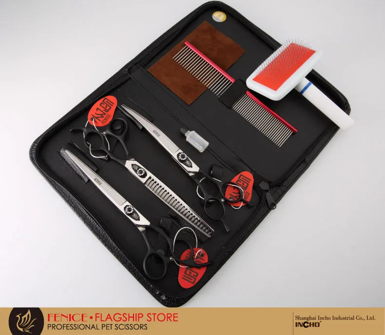 Professional 3-Piece Dog Grooming Scissors Set — Straight, Thinning & Curved
