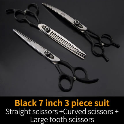 Professional 3-Piece Dog Grooming Scissors Set — Straight, Thinning & Curved