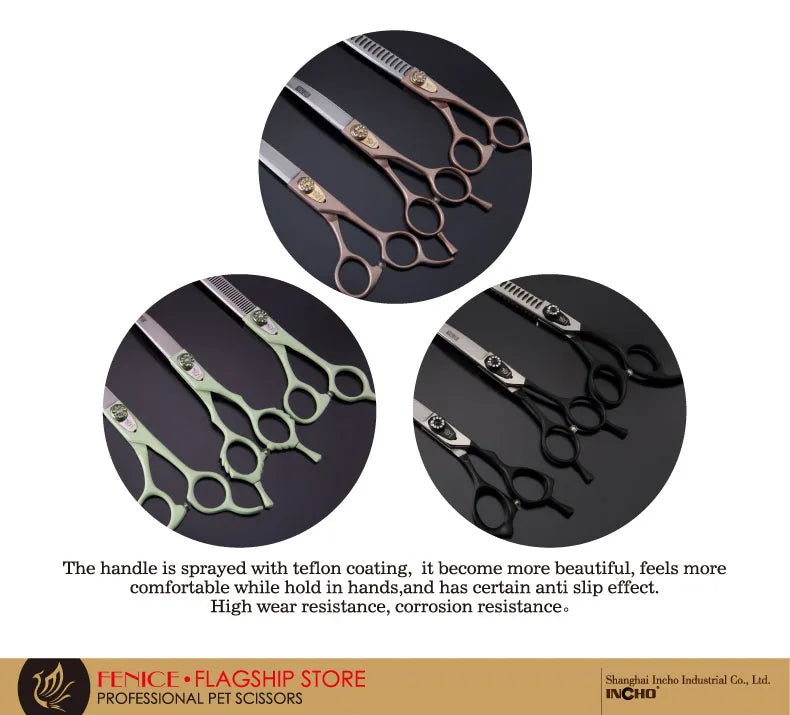 Professional 3-Piece Dog Grooming Scissors Set — Straight, Thinning & Curved