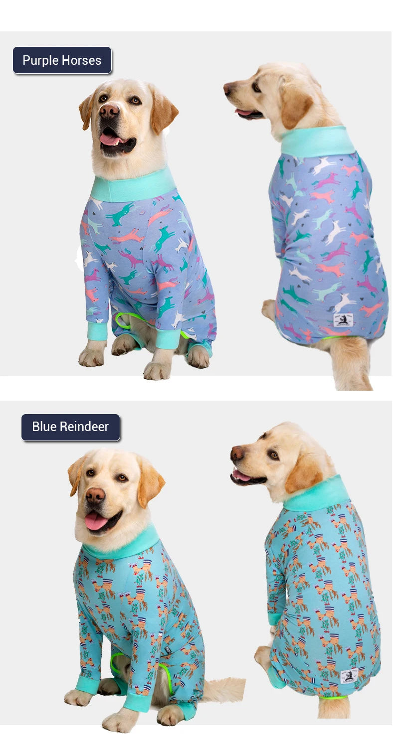 Soft Cotton Dog Pajamas Jumpsuit for Medium & Large Dogs